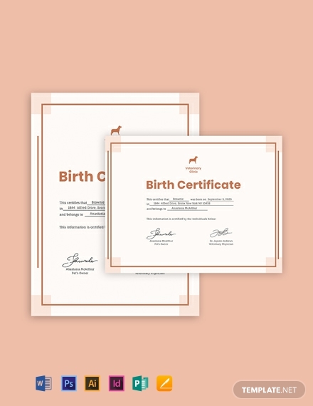 puppy pink birth certificate template