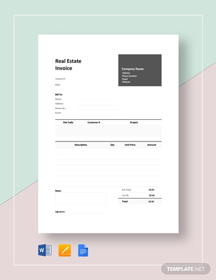 real estate invoice template