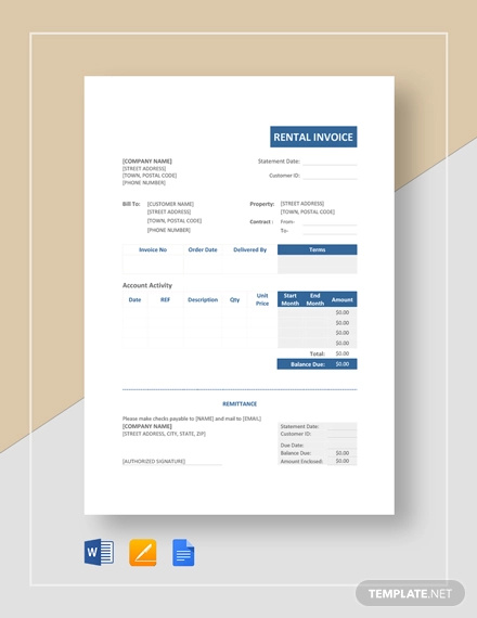 invoice for commercial rent word template