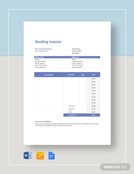 9 roofing invoice templates  free word pdf format