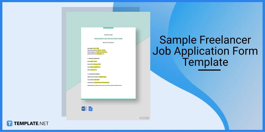 sample freelancer job application form template