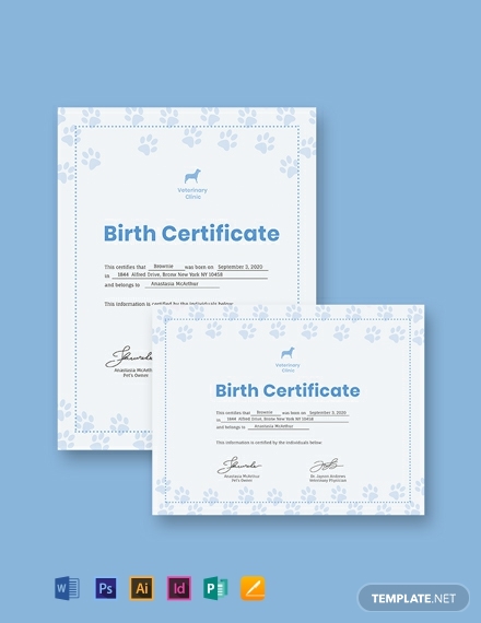 simple animal birth certificate design