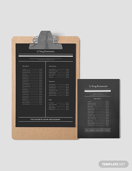 simple asian restaurant menu template