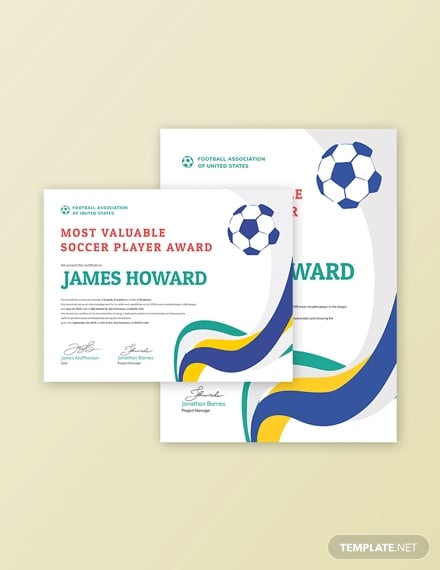 soccer award certificate template