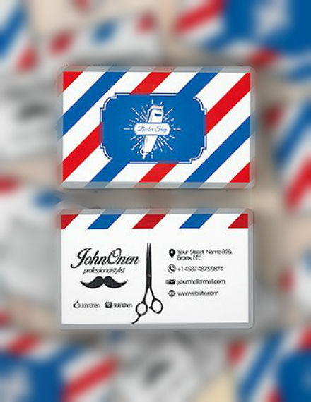 striped barber business card template