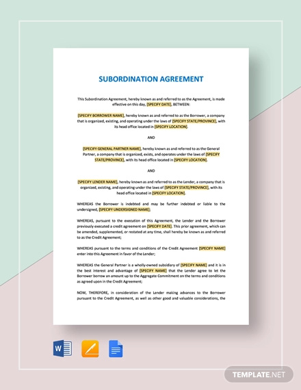 subordination agreement template