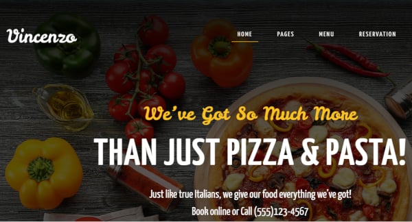 vincenzo delicious pizza restaurant responsive wordpress theme