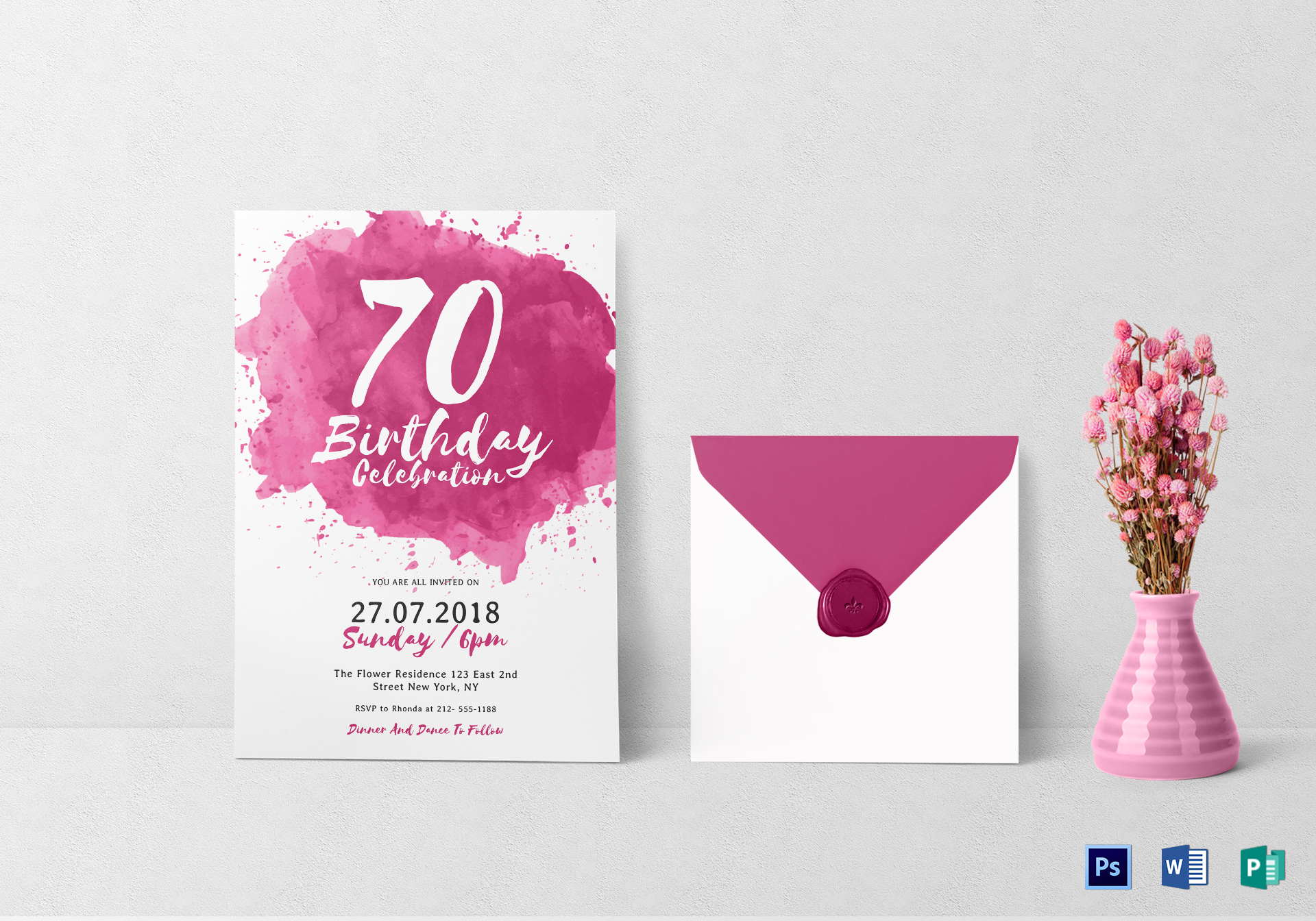 watercolor birthday celebration invitation layout