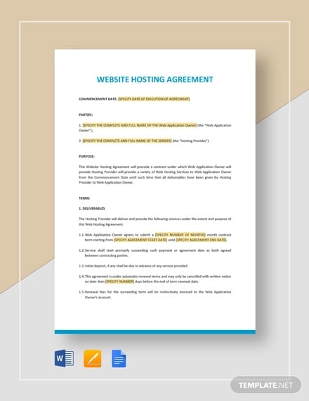 website hosting agreement template