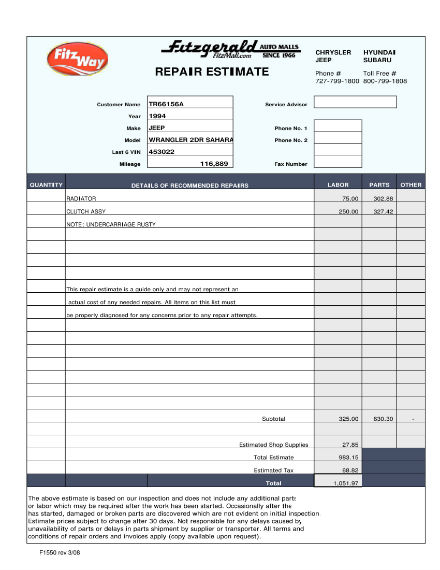 25 Free Auto Repair Estimate Templates 187 Template Republic Gambaran