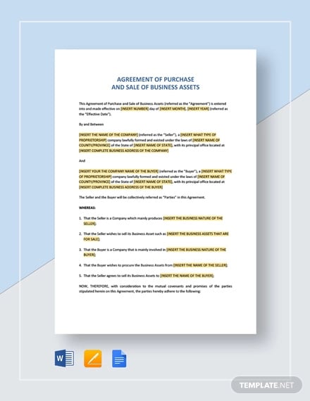 agreement of purchase and sale of business assets short template