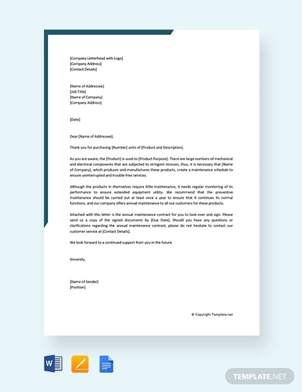 annual maintenance contract letter