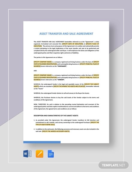 asset transfer and sale agreement template