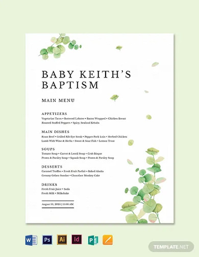 baptism table tent menu templates