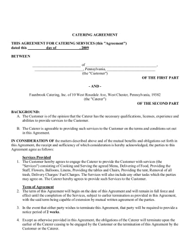 basic catering contract agreement template