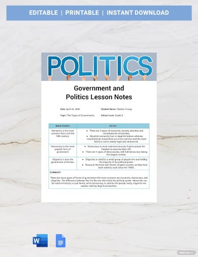 blank lesson note template