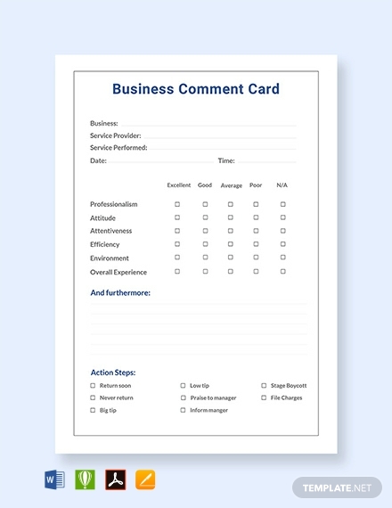 business comment card template