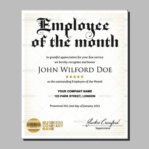 business employee certificate award format