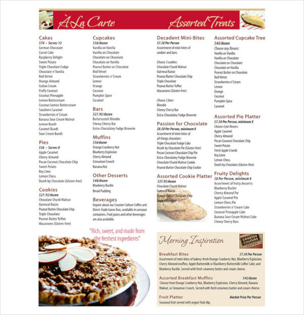 Sample Catering Menu Templates