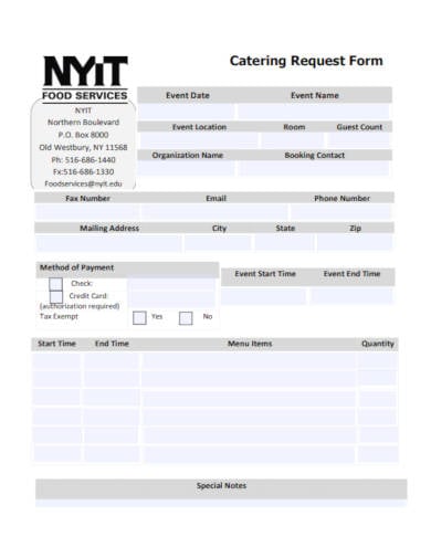 catering request form template