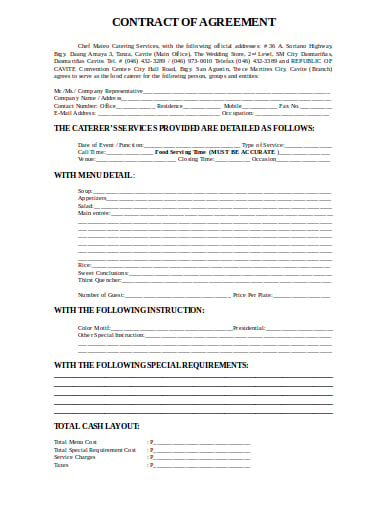 12  Catering Agreement Templates DOC PDF Pages Numbers Google Doc