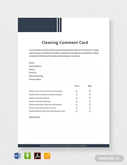 cleaning comment card template