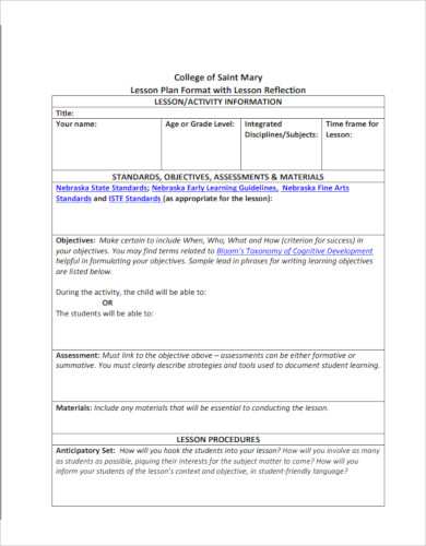 9  Best College Lesson Plan Templates in MS Word Google Docs Apple