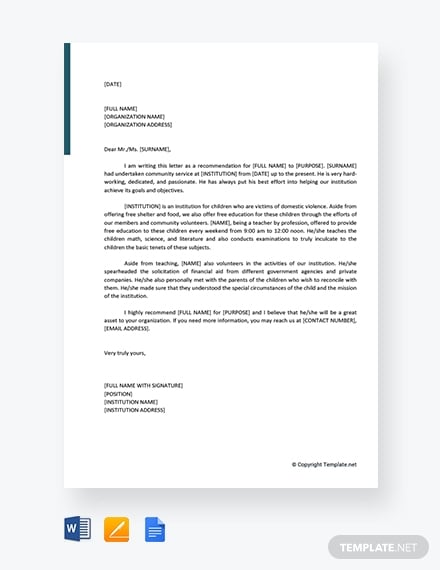 community-service-letter-of-recommendation
