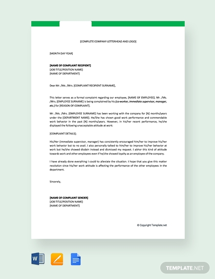 complaint letter against employee