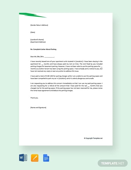 complaint letter to landlord about parking