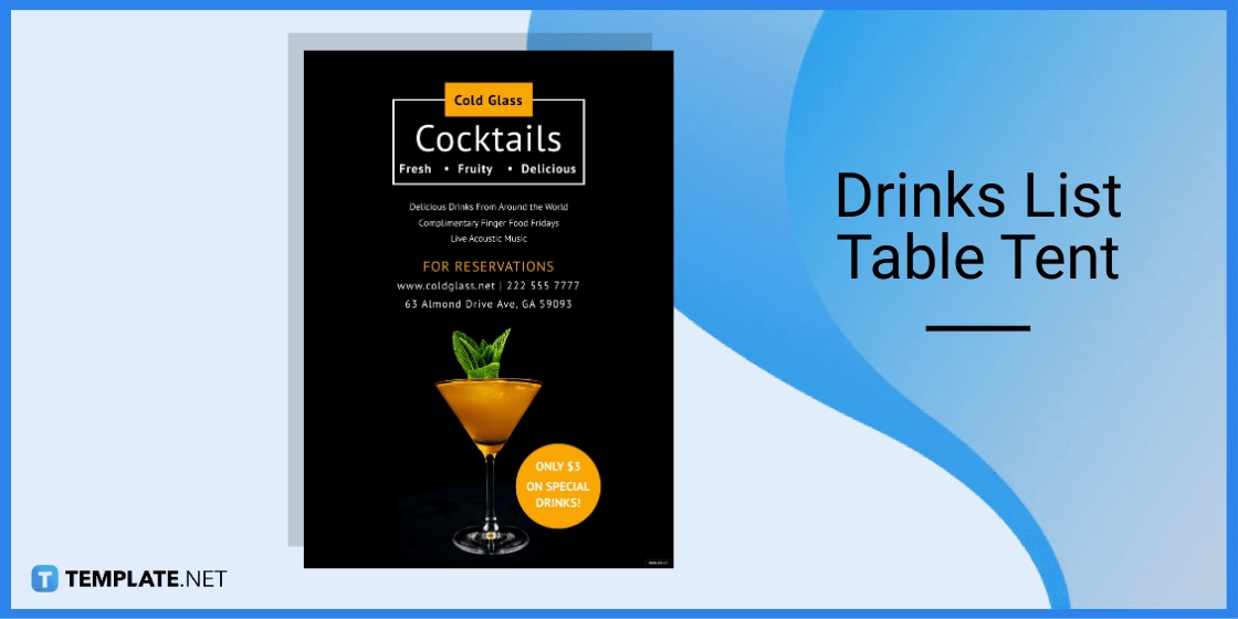 drinks list table tent template