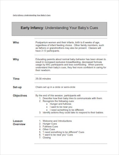 early infancy lesson plan