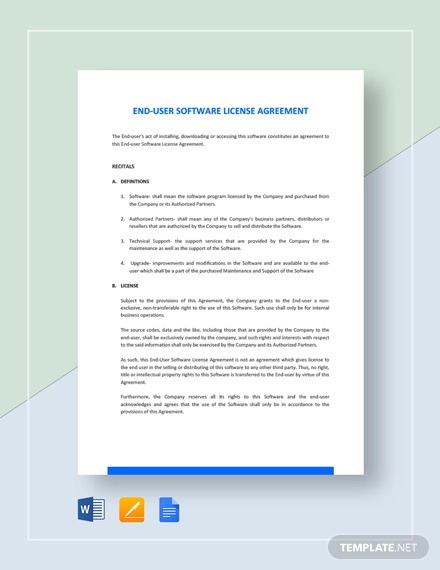 end user software license agreement template