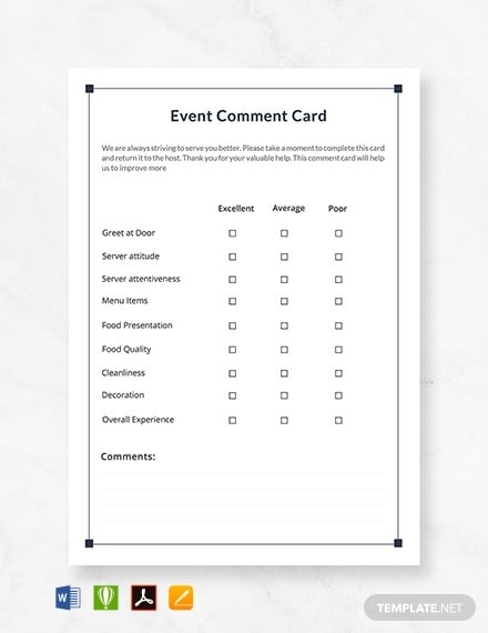 event comment card template
