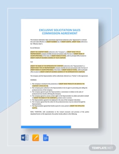 exclusive solicitation sales commission agreement template