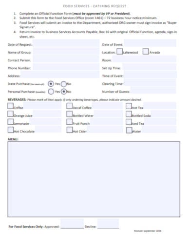 food service catering request form