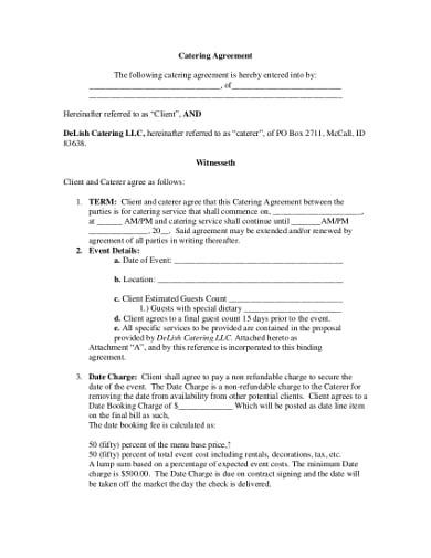 formal catering contract agreement template