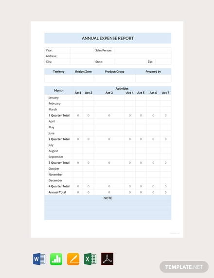 free annual expense report template 440x570