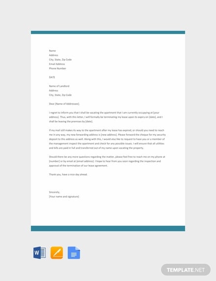 free apartment lease termination letter template 440x570