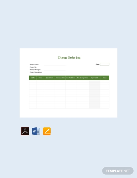 free change order log template 440x570