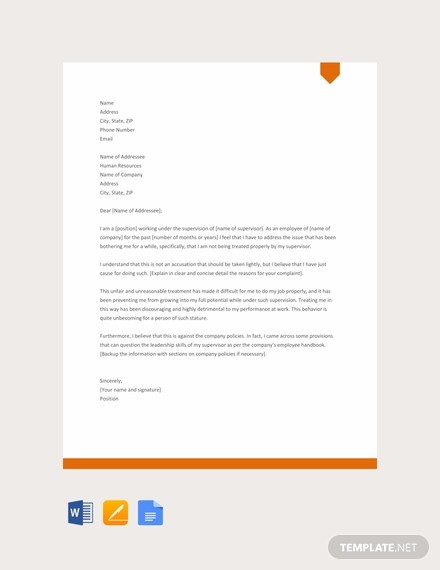 free complaint letter against supervisor template 440x570