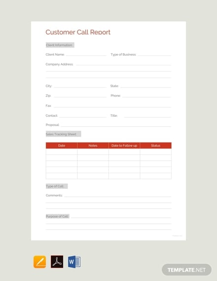 free customer call report template 440x570