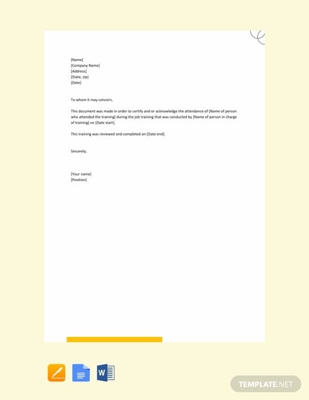 free job training acknowledgement letter 440x570