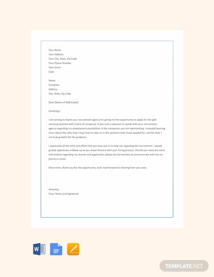 free thank you letter to recruiter agency template 440x570 1