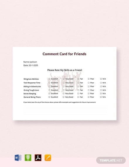 friends comment card template