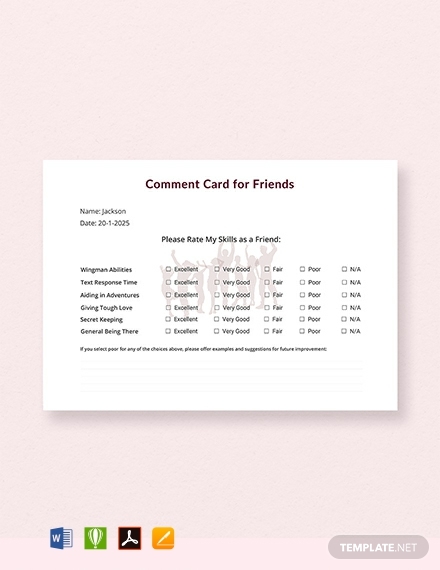 friends comment card template