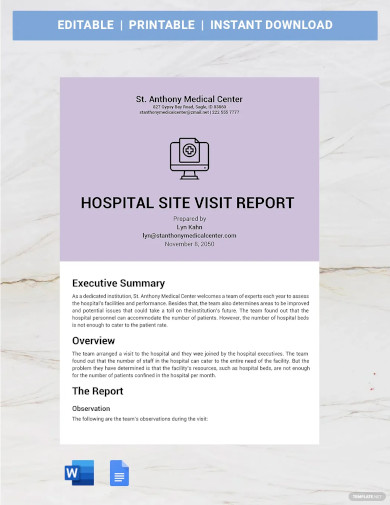 hospital site visit report template