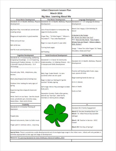 infant classroom lesson plan template