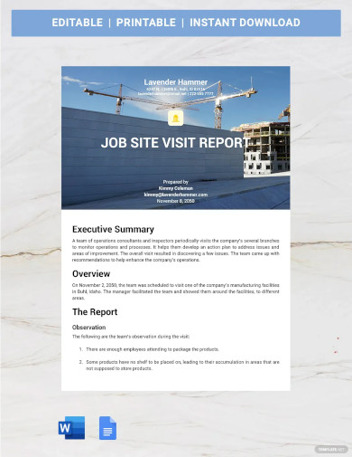 job site visit report template