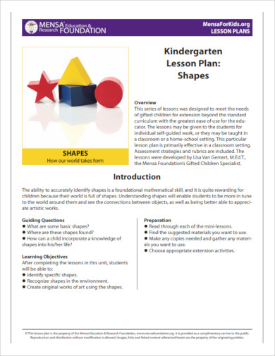 kindergarten lesson plan